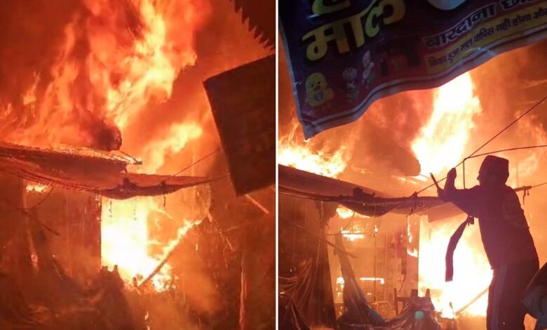 अजमेरी बाजार में कई दुकानों लगी भीषण आग, करीब 20 मिनट बाद पहुंची दमकल टीम अजमेरी बाजार में कई दुकानों लगी भीषण आग, करीब 20 मिनट बाद पहुंची दमकल टीम